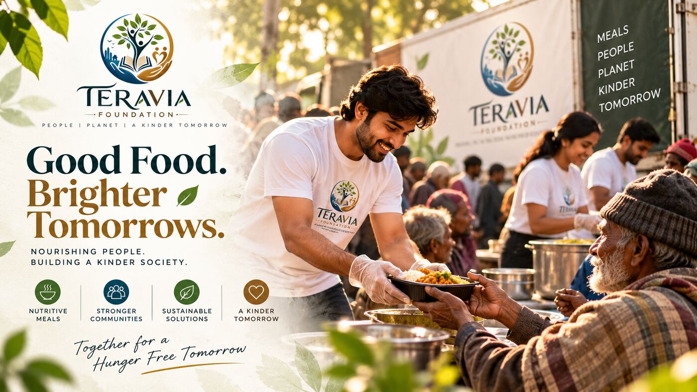 Teravia Foundation volunteers serving meals to a community — Good Food, Brighter Tomorrows